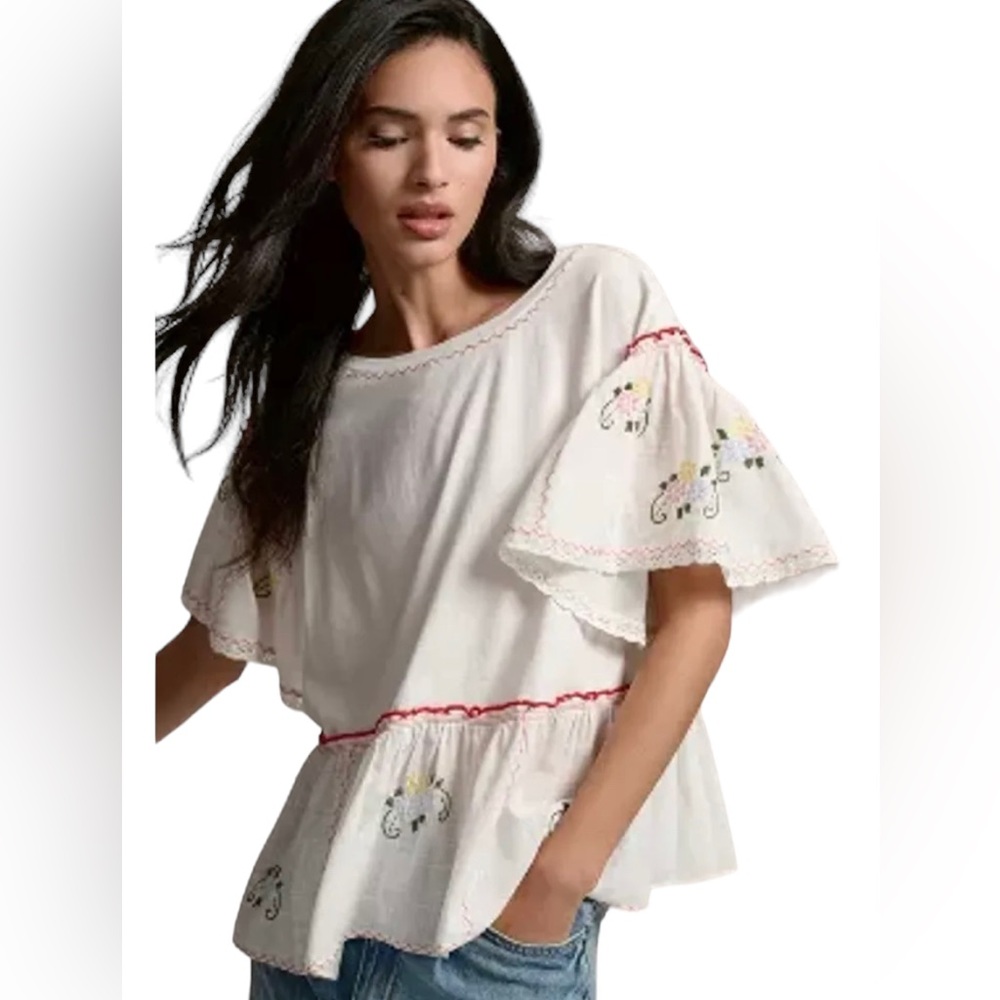 Anthropologie Embroidered Flutter Sleeve Top NWT Size S